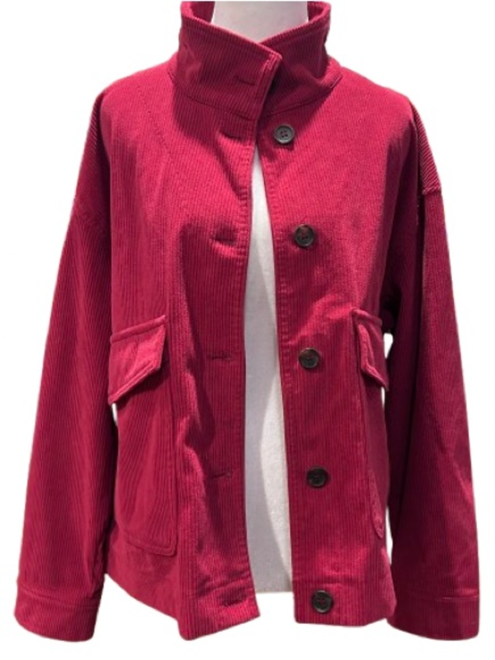 AVEC LES FILLES Crop Corduroy Jacket Raspberry Jewel Tone Flap Pockets L Anthro